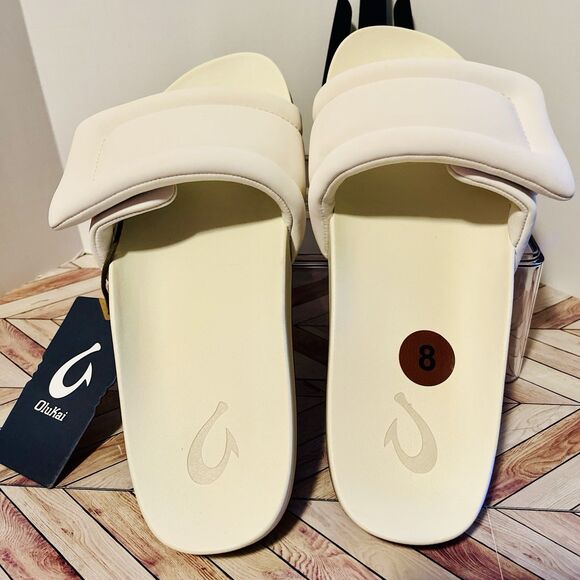 OluKai Sunbeam Slide Womens 8 Off White Comfort Sandal Beach Padded Arch Support - Picture 4 of 8